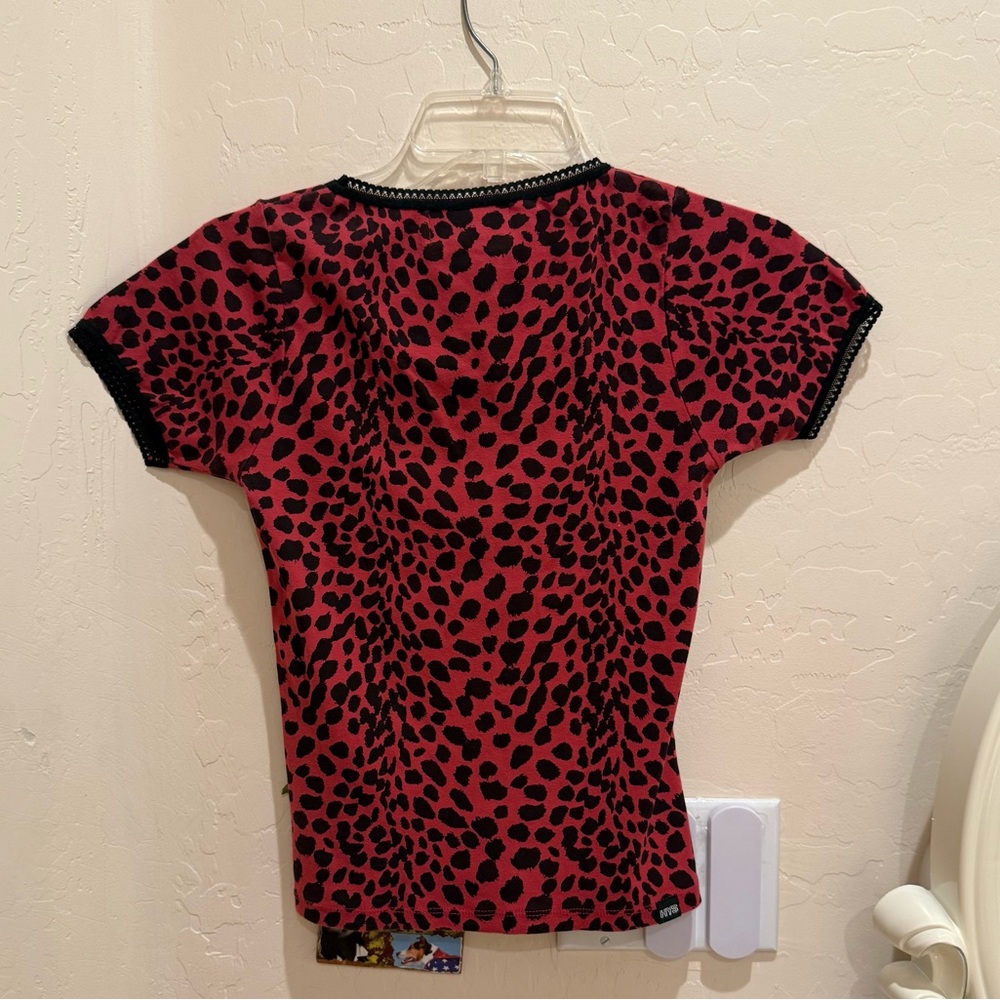 RARE Hysteric Glamour Guitar School Red Leopard tee with black lace trim - Picture 6 of 9